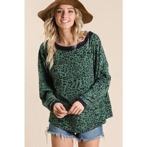 CES Femme Green And Navy Leopard Relaxed Sweater Shirt Medium